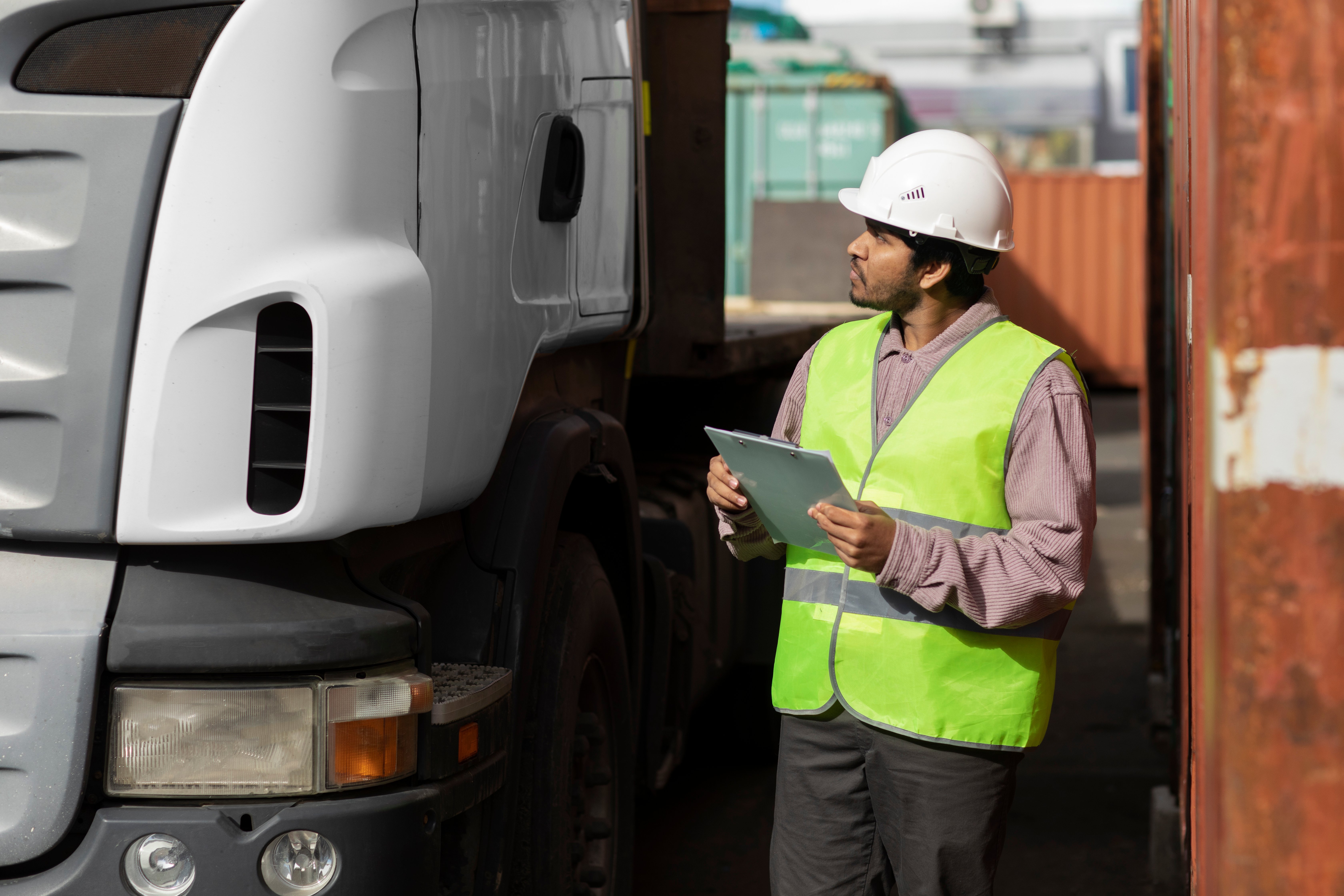 side-view-man-looking-truck