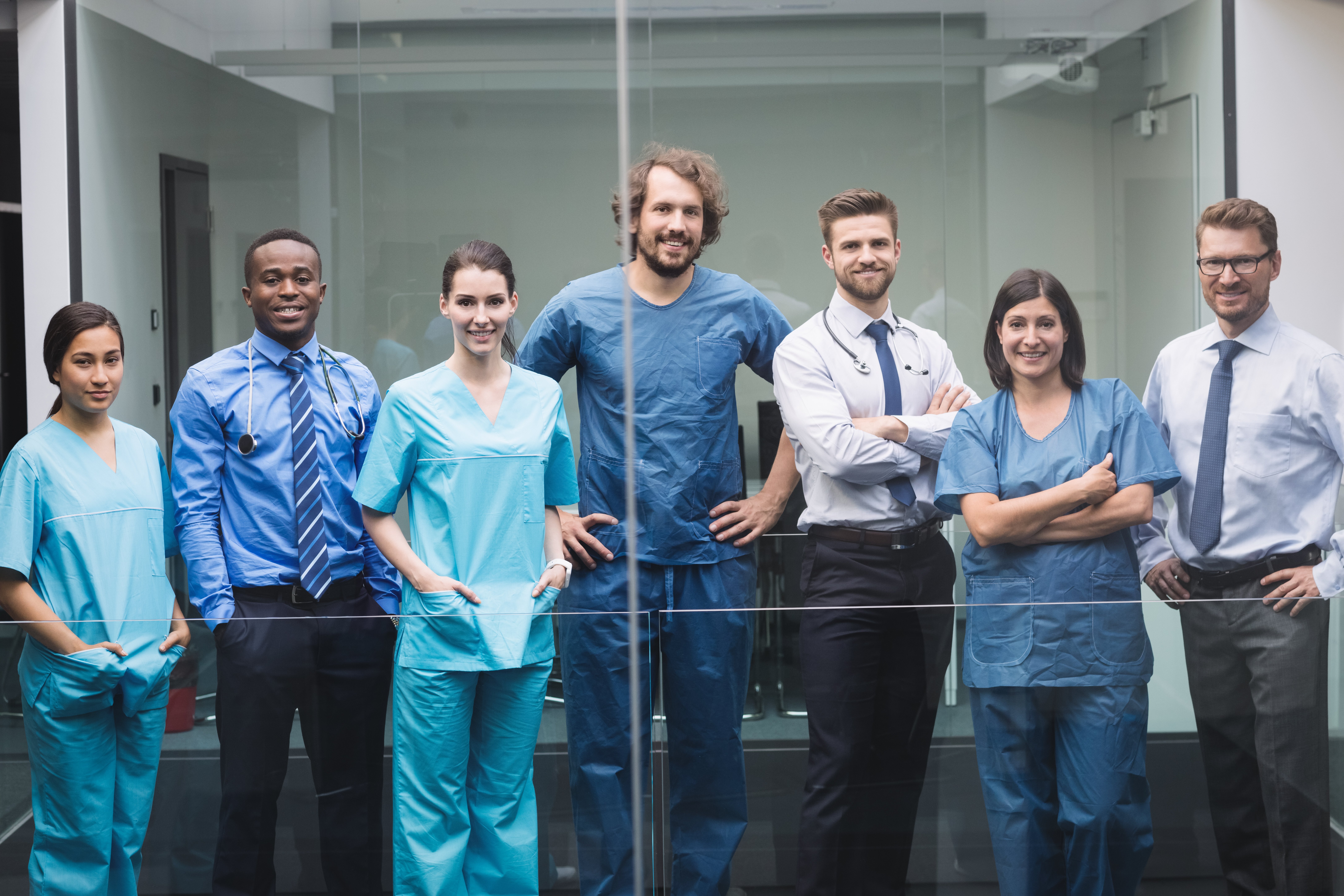 team-doctors-standing-corridor