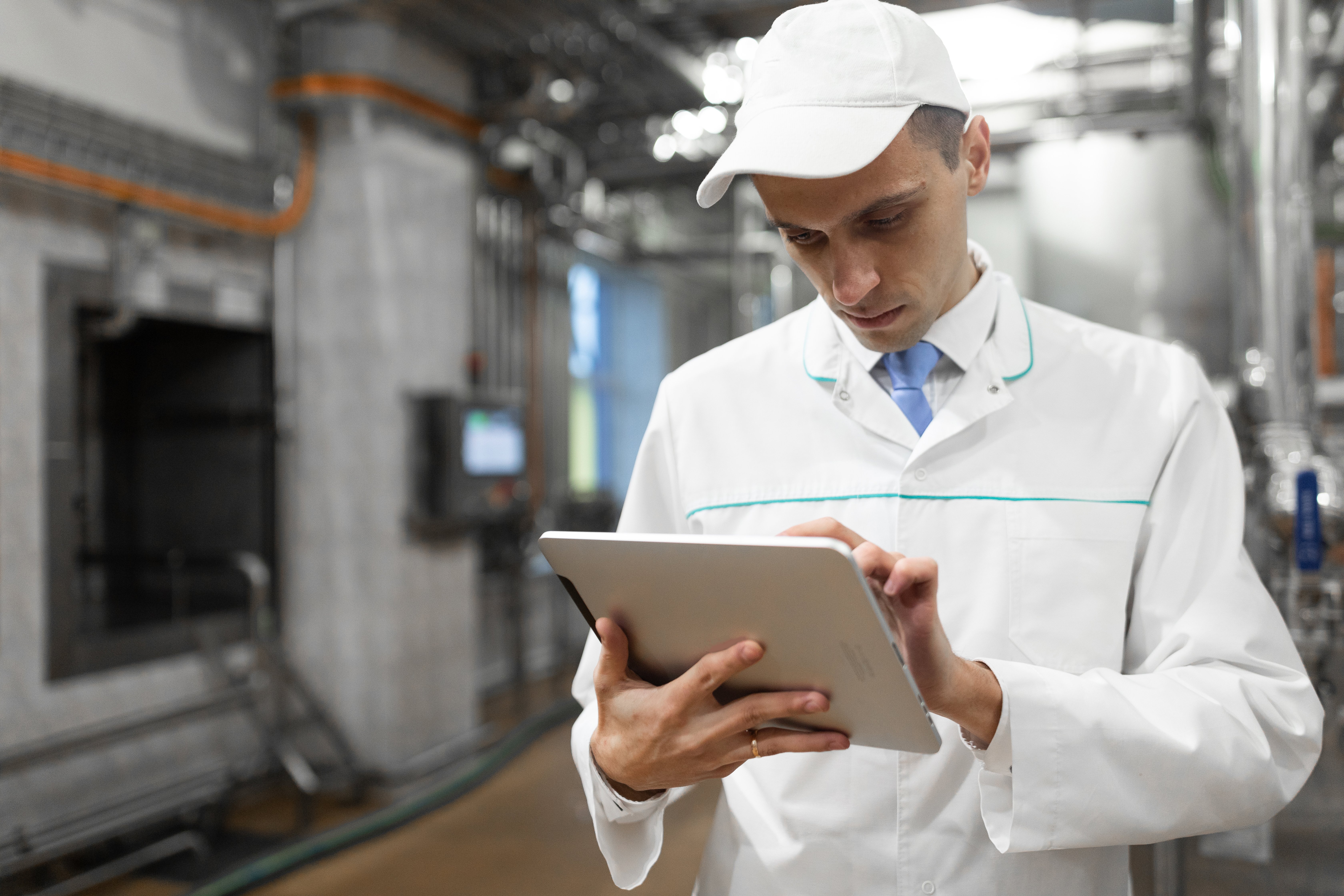 technologist-with-grey-tablet-his-hands-make-set-up-production-line-while-standing-department-dairy-factory
