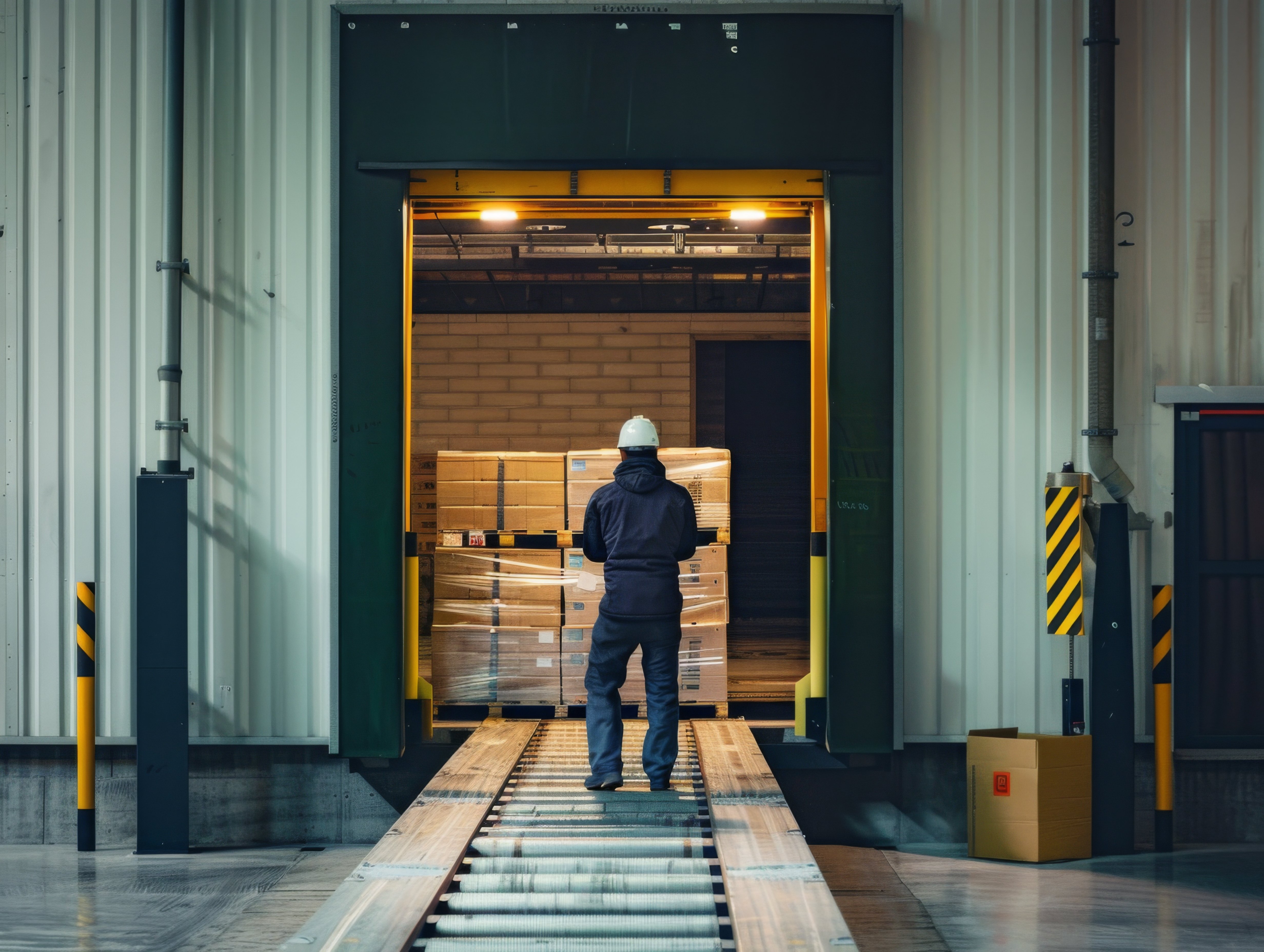 worker-wearing-hard-hat-loads-pallets-goods-into-warehouse-dock-preparing-transportation-distribution